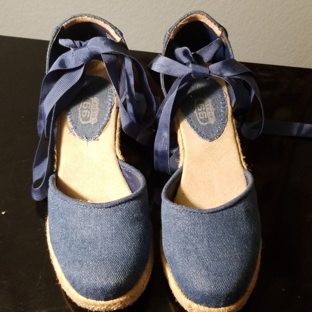 Denim route 66 ankle lace wedges